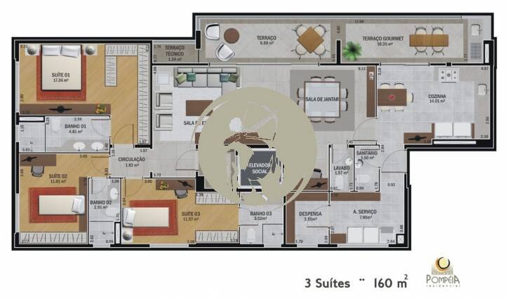 Apartamento à venda com 3 quartos, 160m² - Foto 3